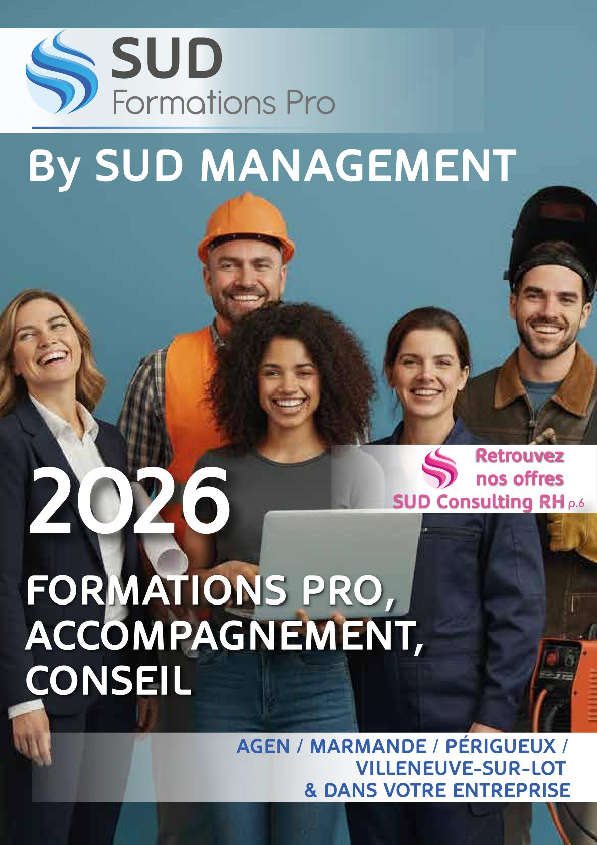 Couverture du catalogue 2026 des formations professionnelles de Sud Management